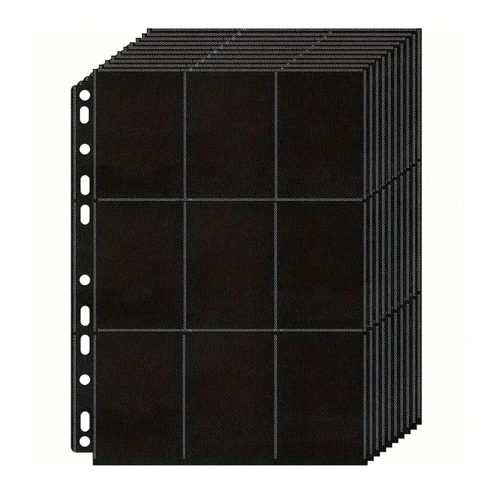 Trading Card Binder - 10 sztuk czarnych 9-kieszeniowych wkładek do